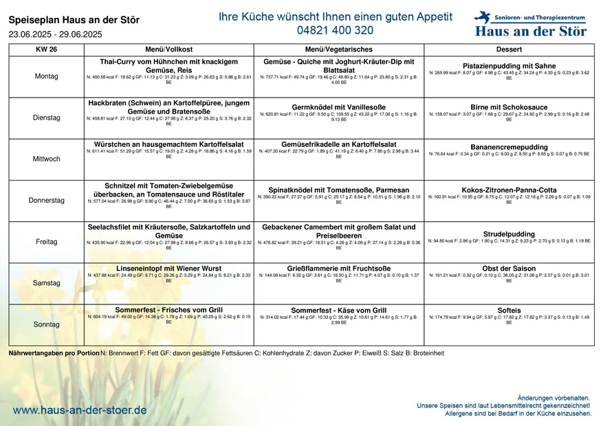 Speiseplan KW26
