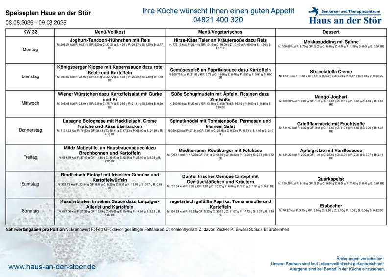Speiseplan KW32
