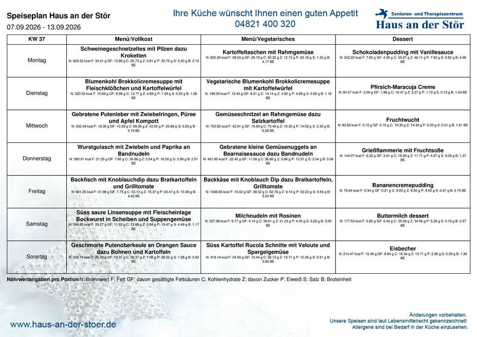 Speiseplan KW37