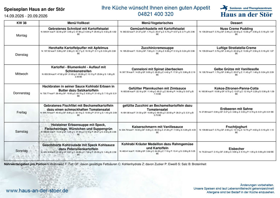 Speiseplan KW38