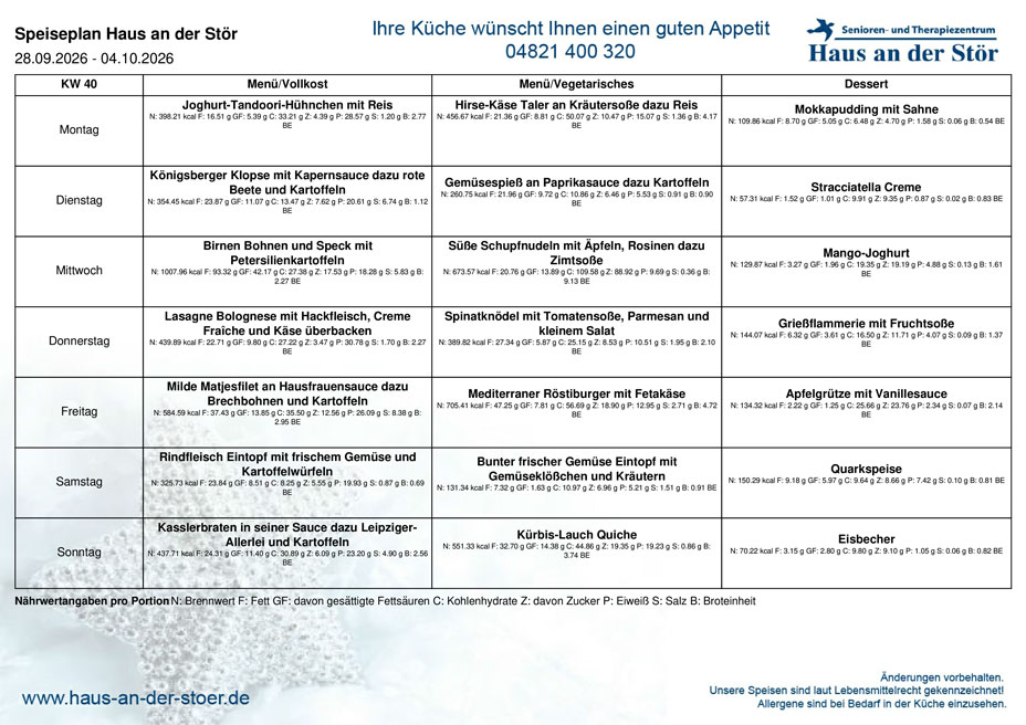 Speiseplan KW40