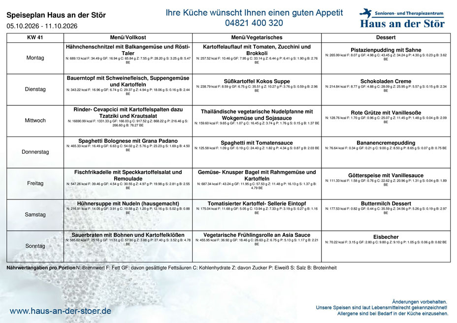 Speiseplan KW41