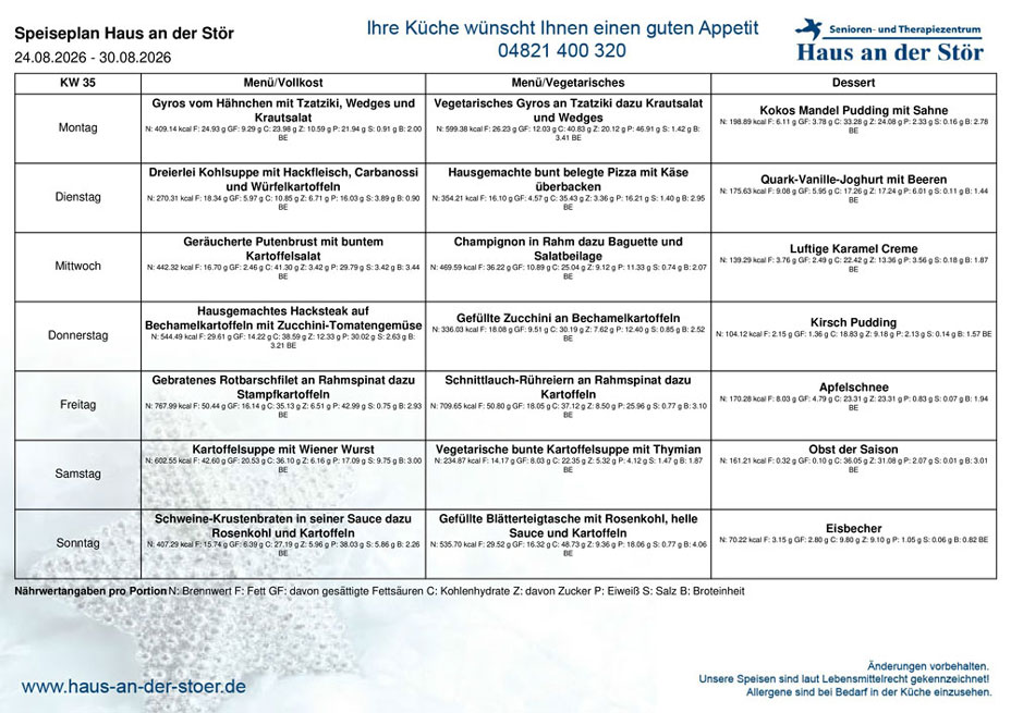 Speiseplan KW35